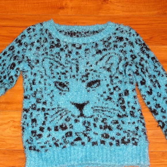 GAP Other - Animal winter child kids cheetah fuzzy cozy sweater 10/12 aqua turquoise…